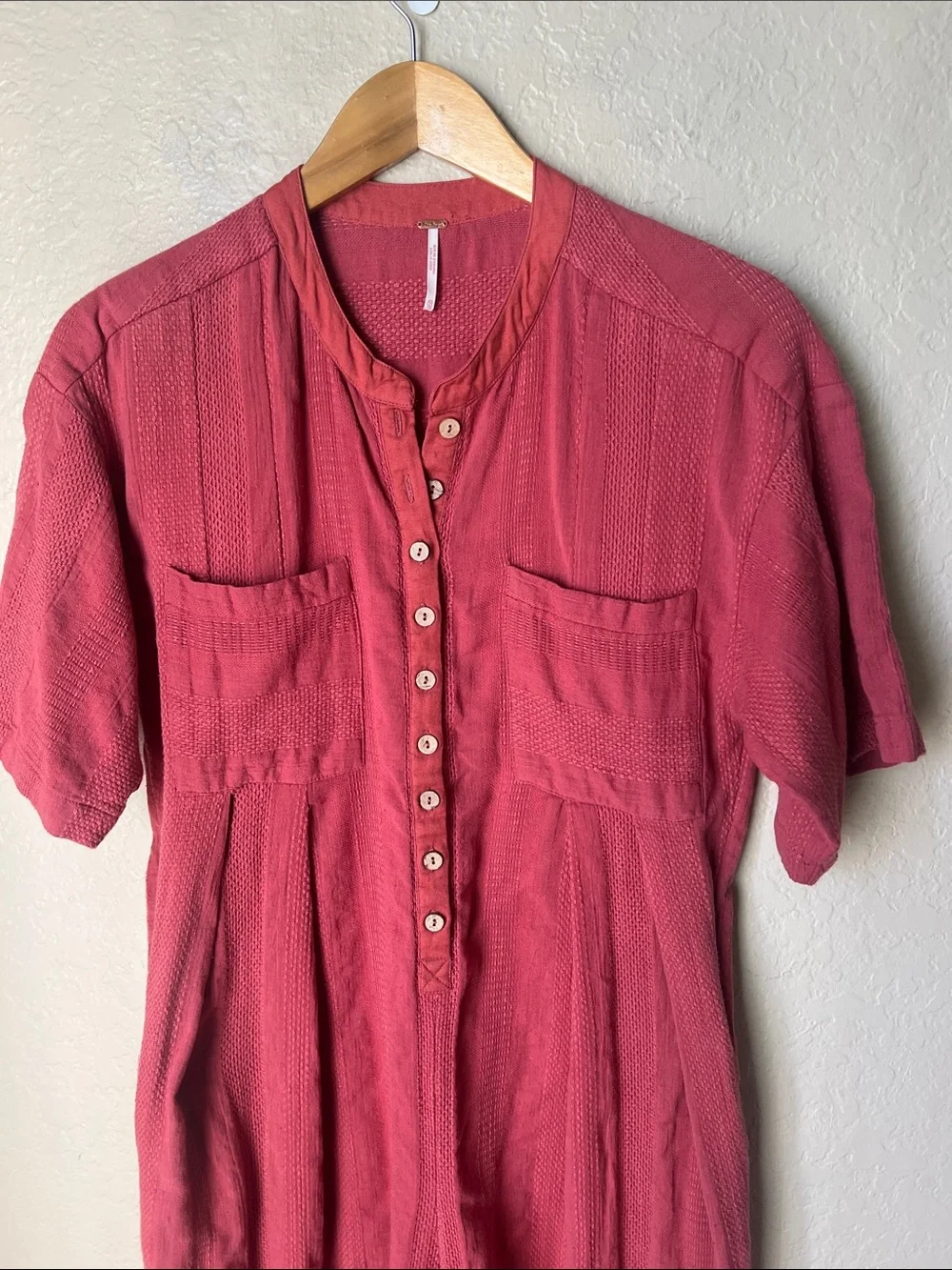 Free people gauzy wide leg cropped jumpsuit salmon